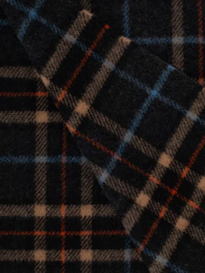 Ganni Double Face Wool Check Scarf In Gray