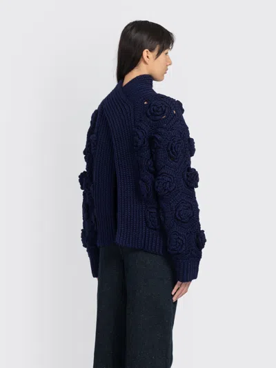 Ganni Flower Crochet Wool Sweater In Blue