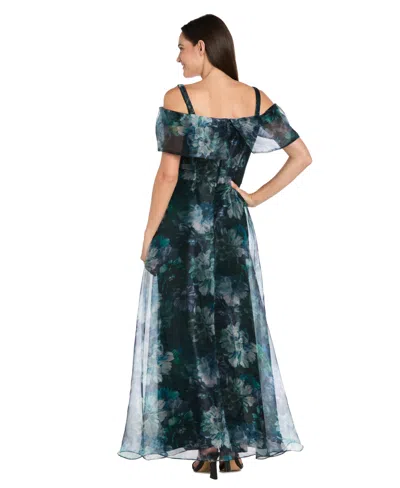 R & M Richards Women's Cold Shoulder Print Organza Capelet Band Dress In Green