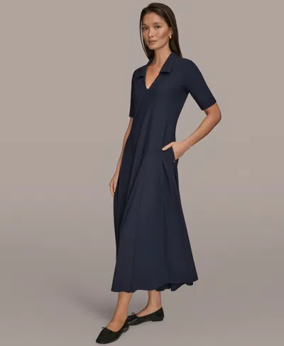 Donna Karan Weekend Women's Elbow-sleeve Polo Dress In Black