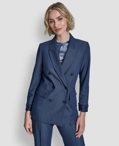 Dkny Women's Double Breasted Notch Collar Jacket In Blue