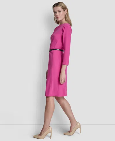 Dkny Petite Asymmetrical Neck 3/4-length Dress In Pink