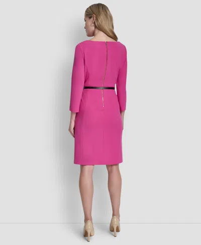 Dkny Petite Asymmetrical Neck 3/4-length Dress In Pink