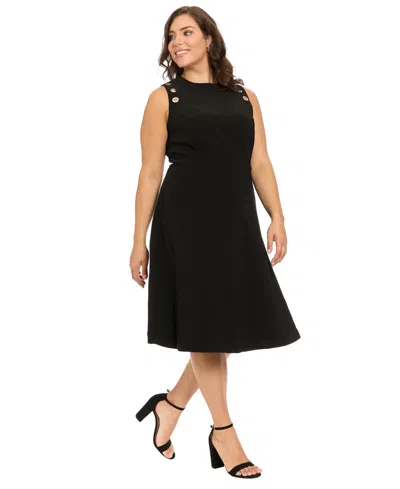 London Times Plus-size Grommet Shoulder Midi Dress In Black