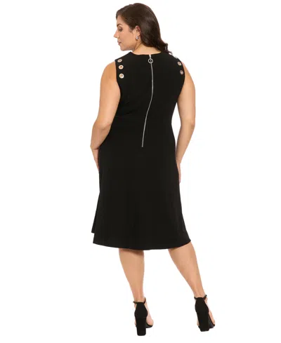 London Times Plus-size Grommet Shoulder Midi Dress In Black