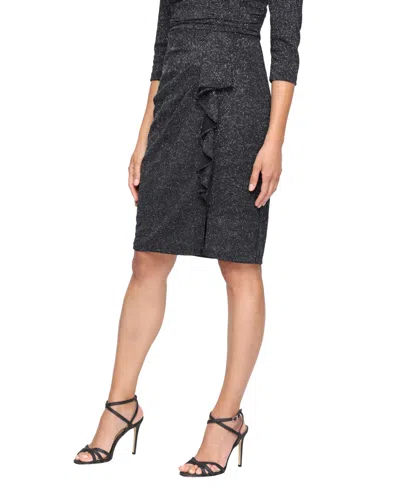 Sl Fashions Women's Metallic Knit V-neck Short Dress In Black