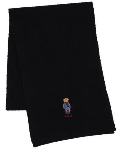 Polo Ralph Lauren Solid Denim Bear Scarf In Black