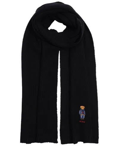 Polo Ralph Lauren Solid Denim Bear Scarf In Black