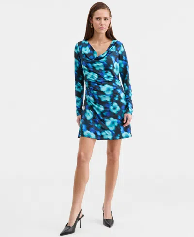 Bar Iii Women's Printed Cowlneck Minidress, Macy's Exclusive In Blue