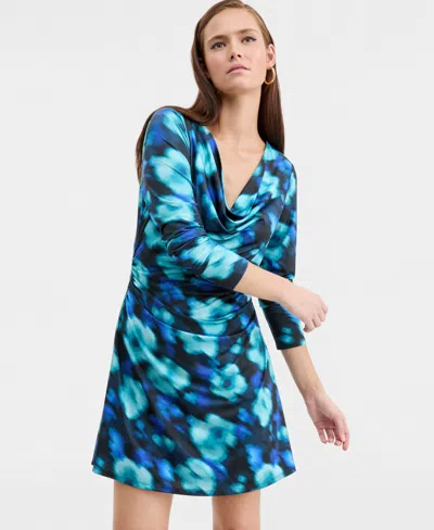 Bar Iii Women's Printed Cowlneck Minidress, Macy's Exclusive In Blue