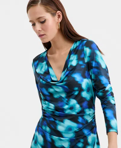Bar Iii Women's Printed Cowlneck Minidress, Macy's Exclusive In Blue