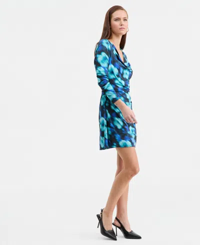 Bar Iii Women's Printed Cowlneck Minidress, Macy's Exclusive In Blue