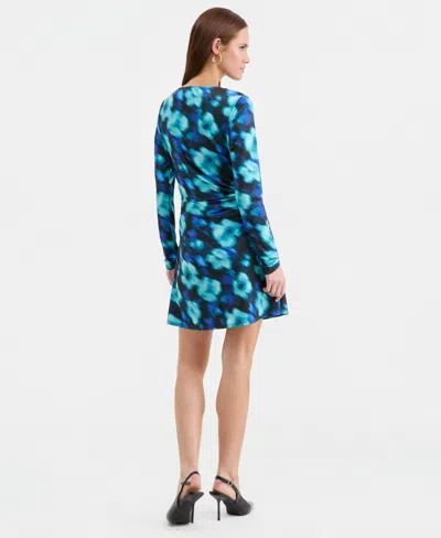 Bar Iii Women's Printed Cowlneck Minidress, Macy's Exclusive In Blue