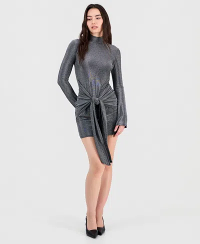 Bar Iii Women's Tie-front Shine Minidress, Macy's Exclusive In Gray