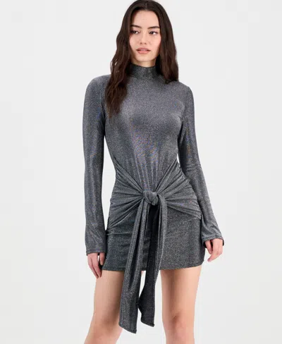 Bar Iii Women's Tie-front Shine Minidress, Macy's Exclusive In Gray