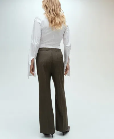 Mango Women's Elastic Waist Flared Pants In Green