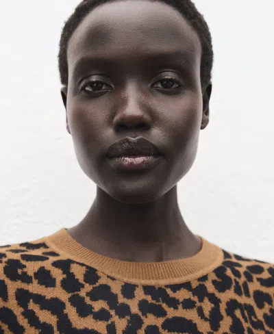 Mango Leopard Crewneck Sweater In Animal Print