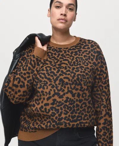Mango Leopard Crewneck Sweater In Animal Print
