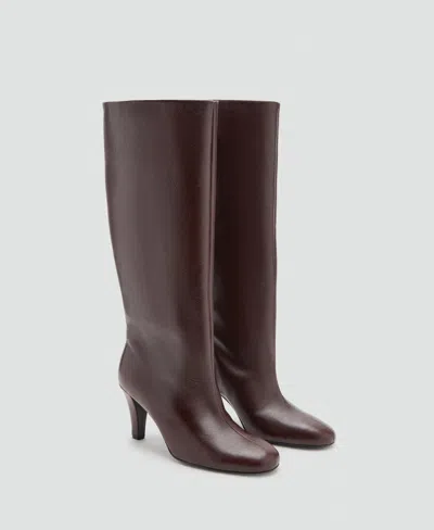 Mango Leather Knee High Boot In Brown