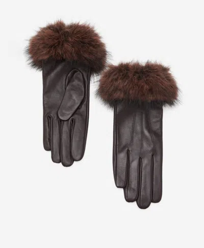 Mango Faux Fur Trim Leather Gloves In Brown