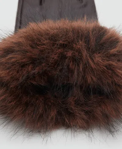 Mango Faux Fur Trim Leather Gloves In Brown