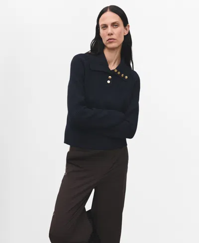 Mango Women's Ribbed Polo-neck Buttons Sweater In Blue