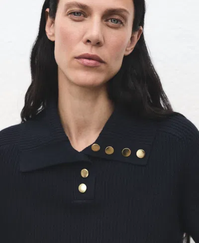 Mango Women's Ribbed Polo-neck Buttons Sweater In Blue