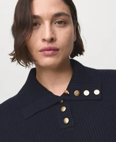 Mango Women's Ribbed Polo-neck Buttons Sweater In Blue