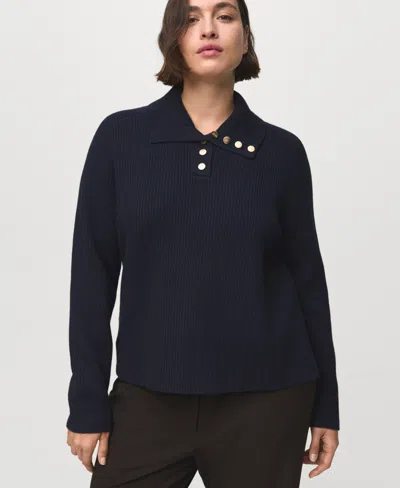Mango Women's Ribbed Polo-neck Buttons Sweater In Blue