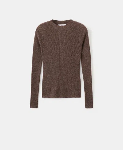 Mango Women's Perkins Neck Ribbed Sweater In Brown