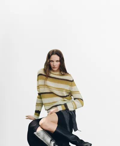 Mango Semi-transparent Alpaca Sweater Olive Green In White