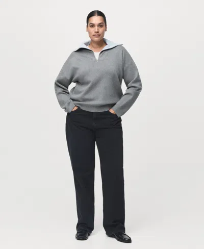 Mango Quarter Zip Turtleneck Sweater In Gray