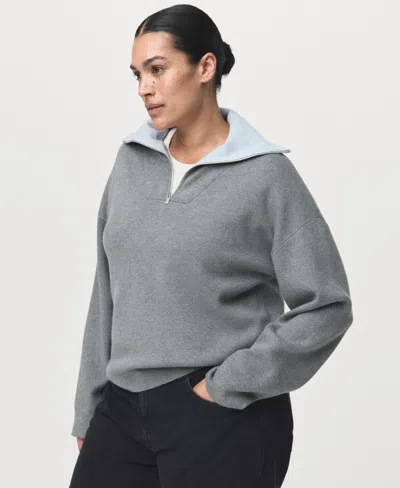 Mango Quarter Zip Turtleneck Sweater In Gray