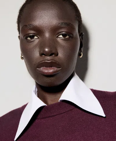 Mango Women's Fine-knit Crew-neck Sweater In Burgundy