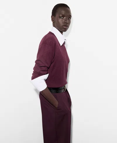 Mango Women's Fine-knit Crew-neck Sweater In Burgundy