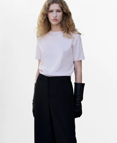 Mango Women's Short-sleeved Sequin Sweater In White