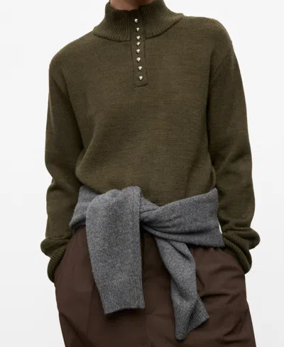 Mango Perkins Half Placket Sweater In Green