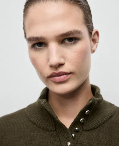 Mango Perkins Half Placket Sweater In Green