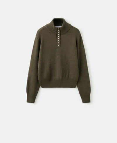 Mango Perkins Half Placket Sweater In Green
