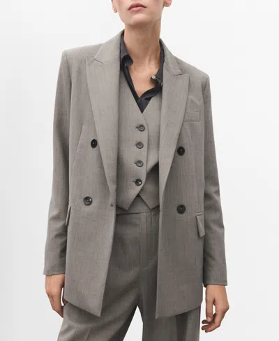 Mango Double-breasted Wool Blend Blazer Grey In Gray