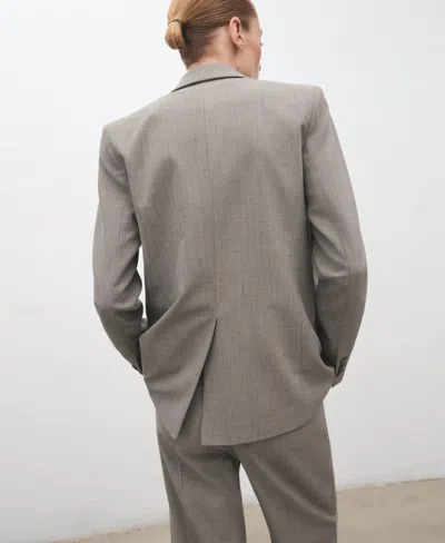 Mango Double-breasted Wool Blend Blazer Grey In Gray