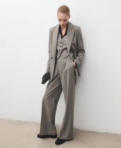 Mango Double-breasted Wool Blend Blazer Grey In Gray