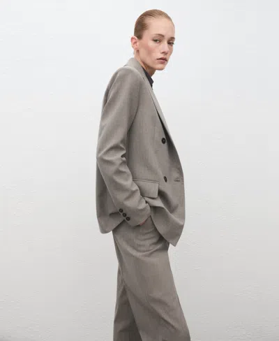 Mango Double-breasted Wool Blend Blazer Grey In Gray