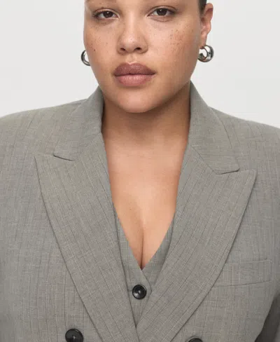 Mango Double-breasted Wool Blend Blazer Grey In Gray