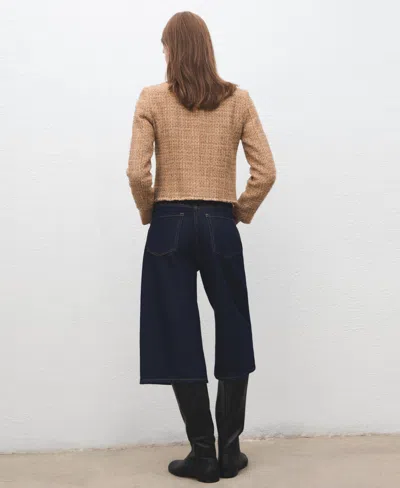 Mango Tweed Jacket With Frayed Ends Medium Brown In Brown