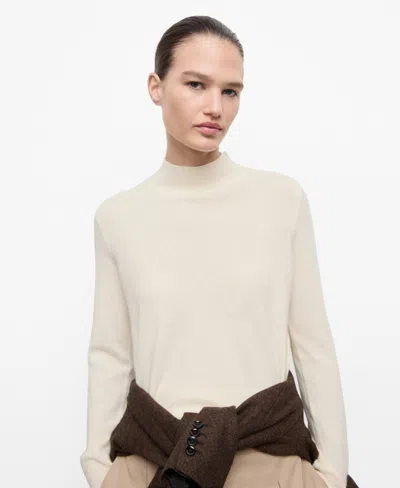 Mango Women's 100% Cashmere Perkins Neck Sweater In White