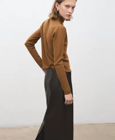 Mango Perkins-neck Sweater With Button Medium Brown In Brown