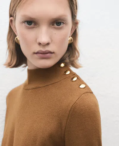 Mango Perkins-neck Sweater With Button Medium Brown In Brown