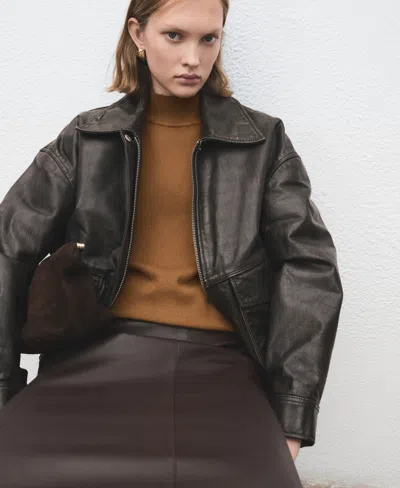 Mango Perkins-neck Sweater With Button Medium Brown In Brown