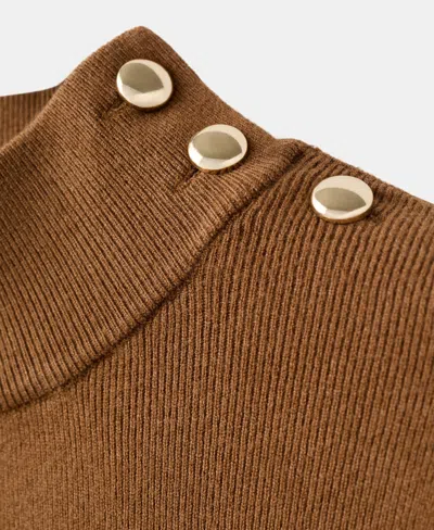 Mango Perkins-neck Sweater With Button Medium Brown In Brown